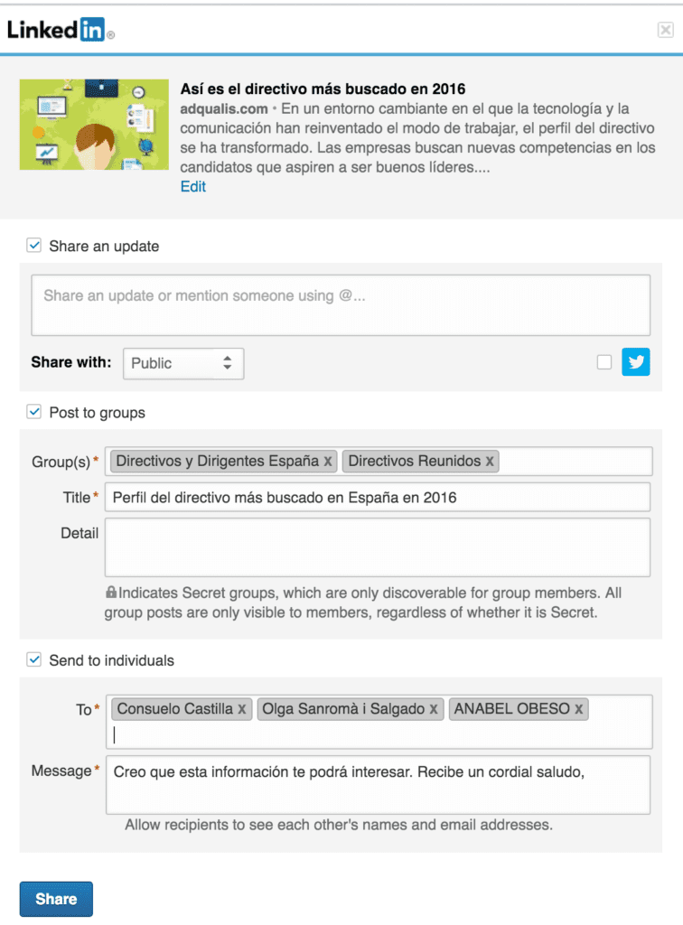 Cómo compartir contenido en Linkedin, vía AdQualis